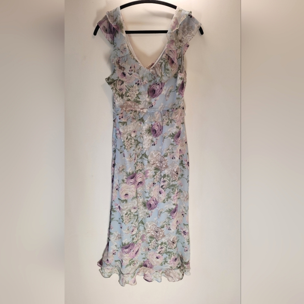 Astr The Label Tempest Dress Floral Ivory-Lilac Ruffle Maxi - M